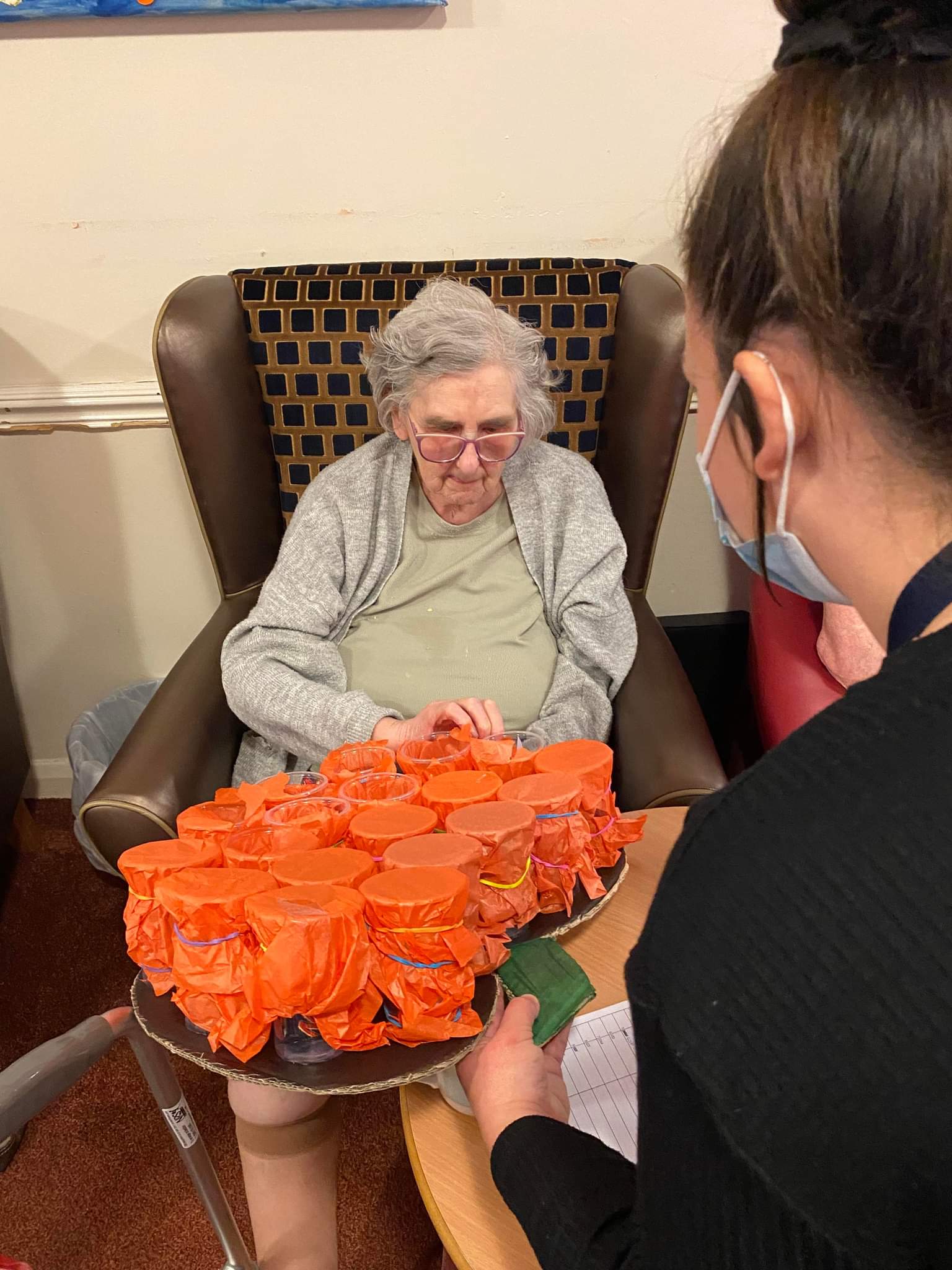 Resident having a go at a homemade trick or treating 