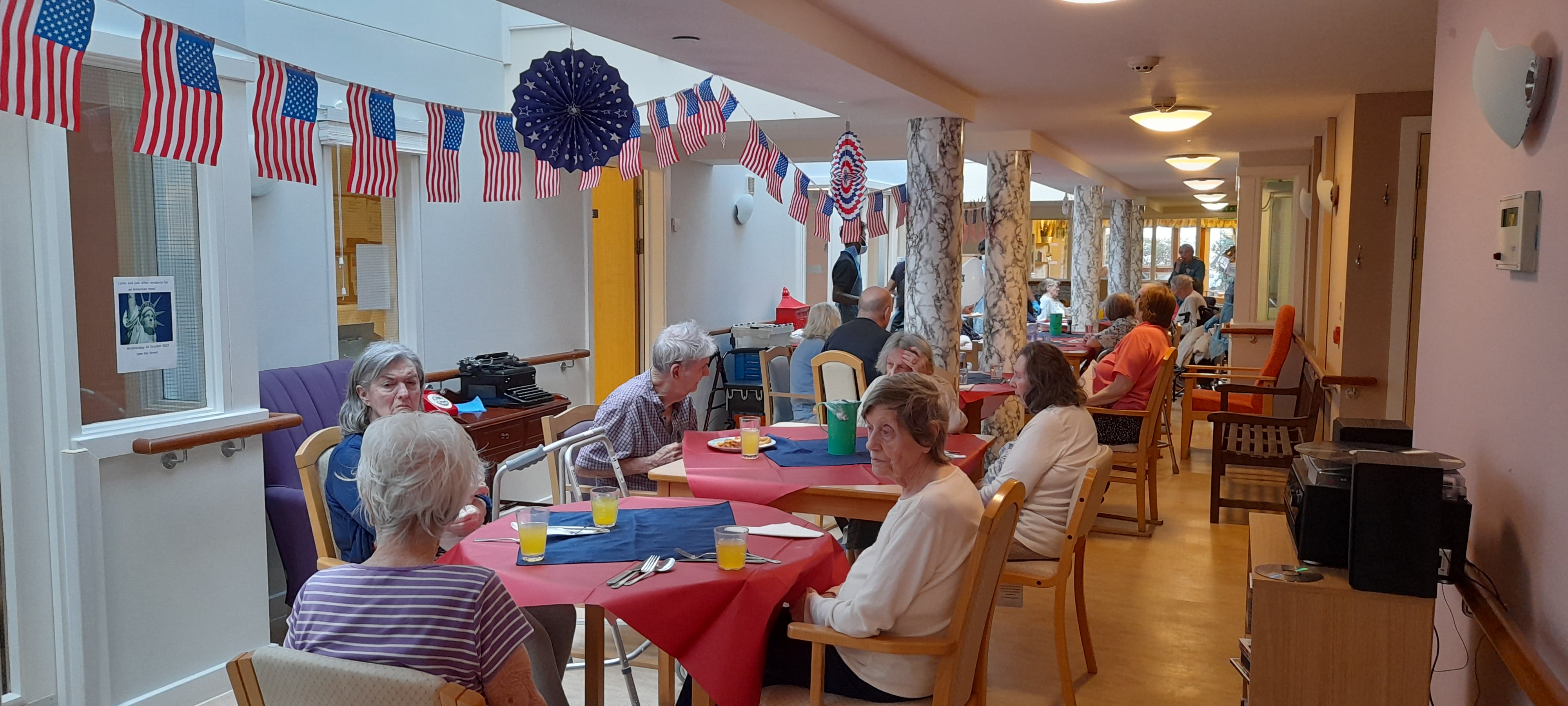 Rotherlea residents enjoying an American themed meal