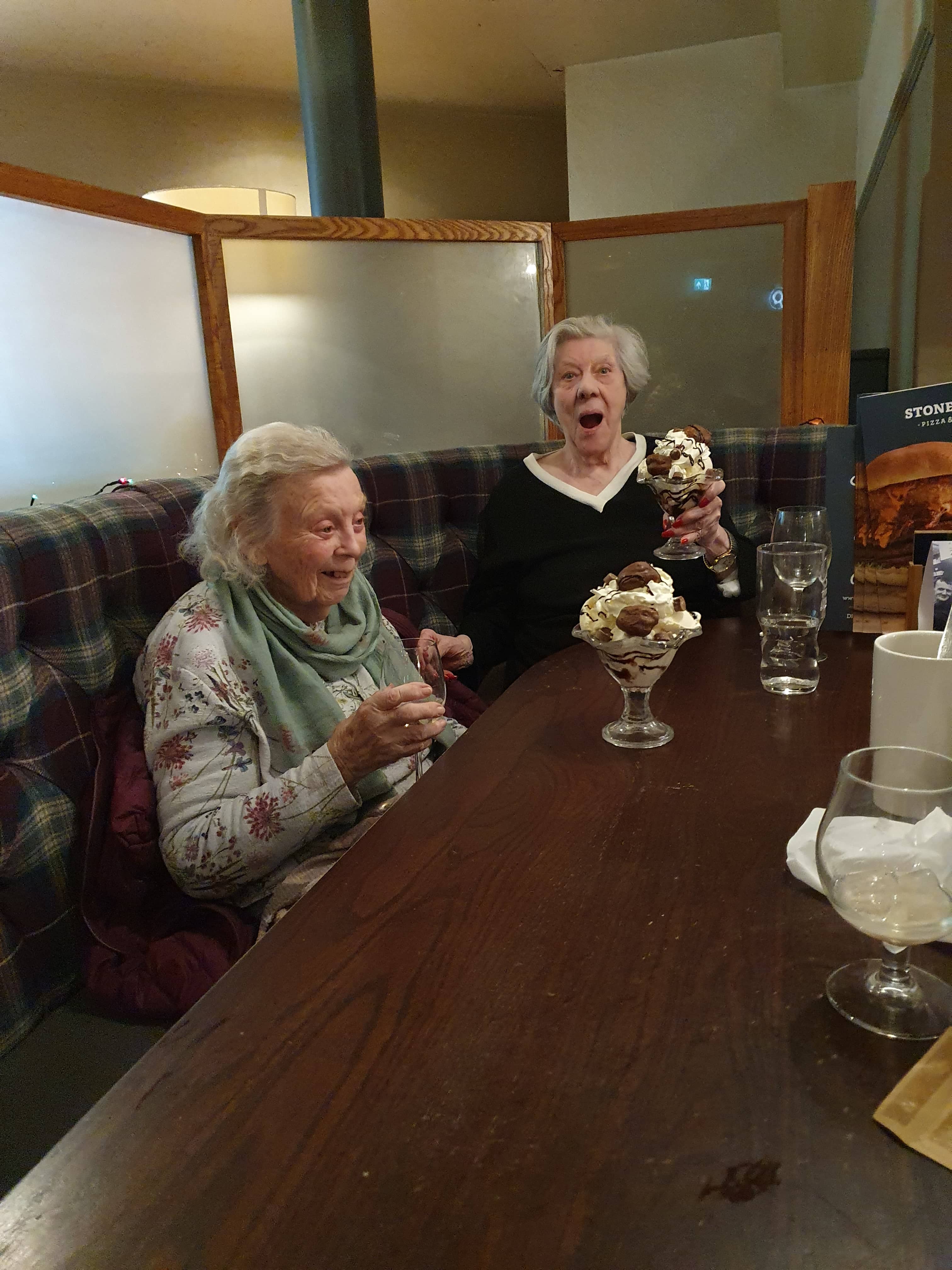 residents at the pub with their huge icecreams 