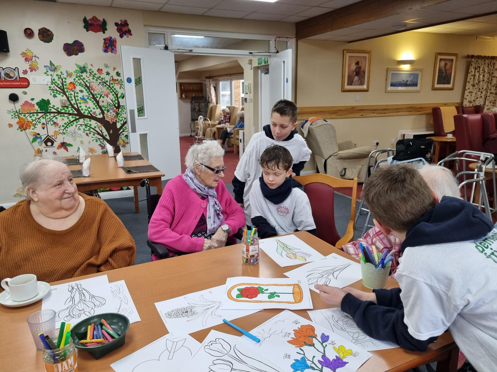 residents and pupils drawing 