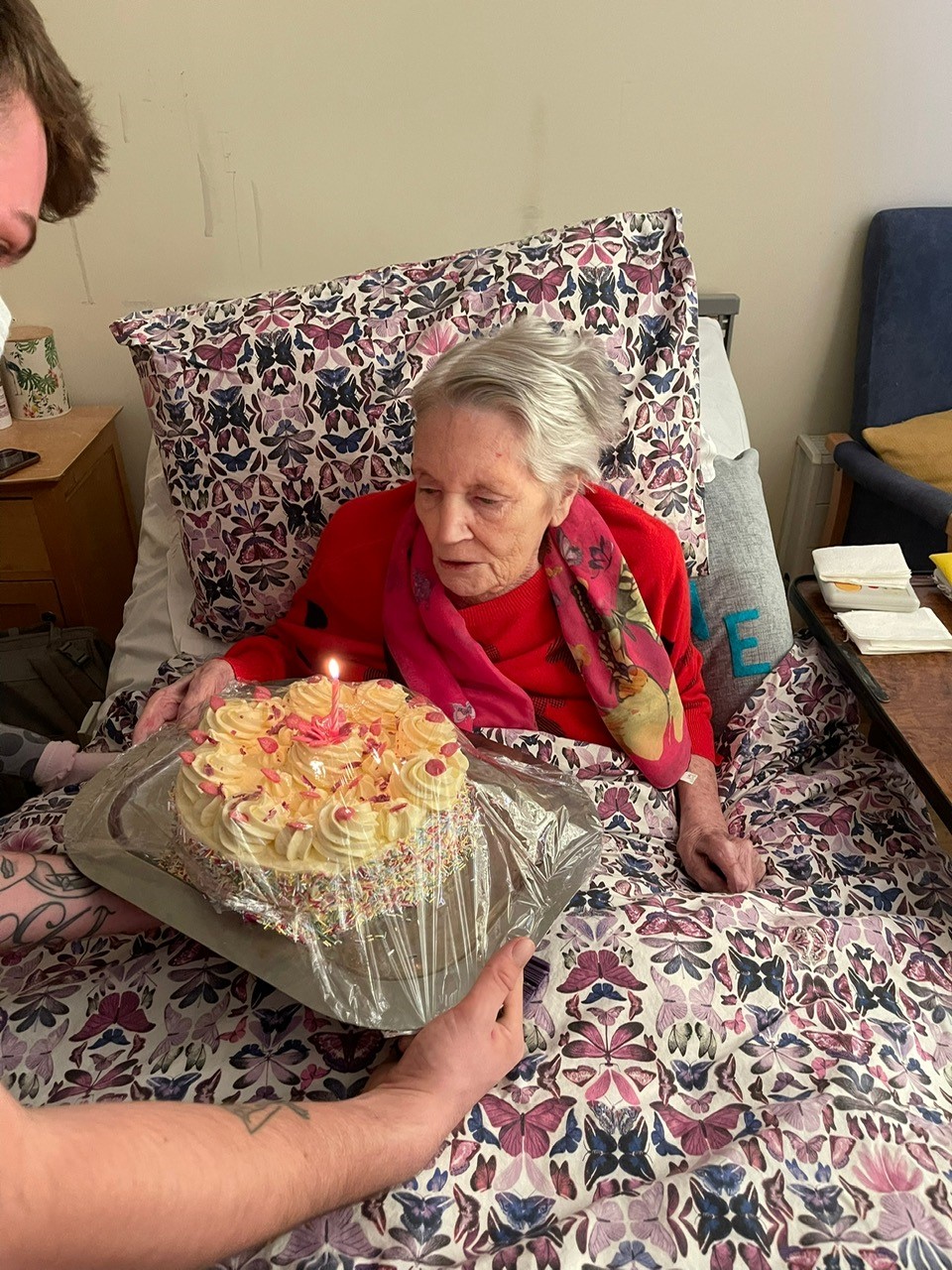 June blowing out her birthday candles 