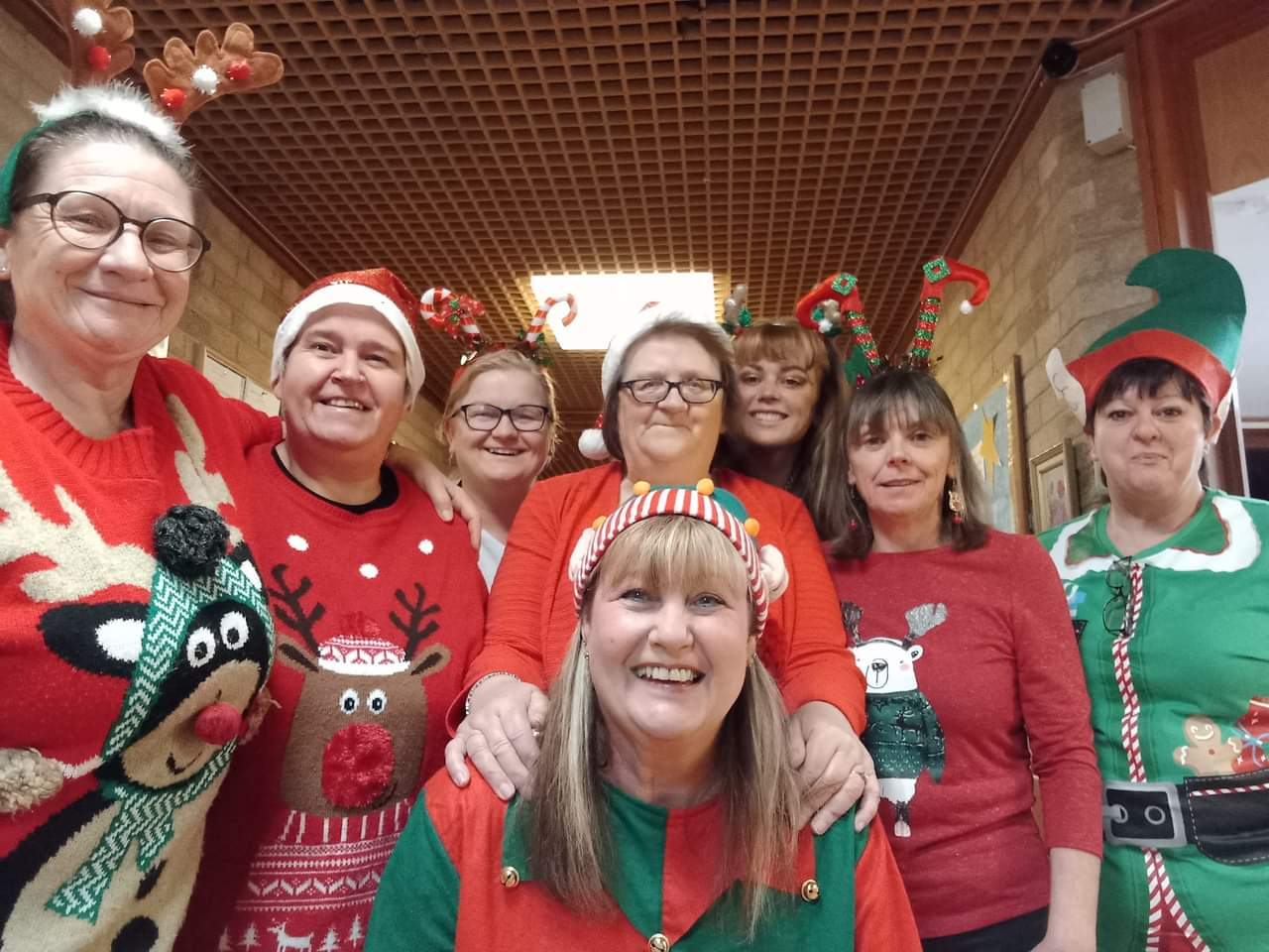 employees dressed up as elves on Christmas Day