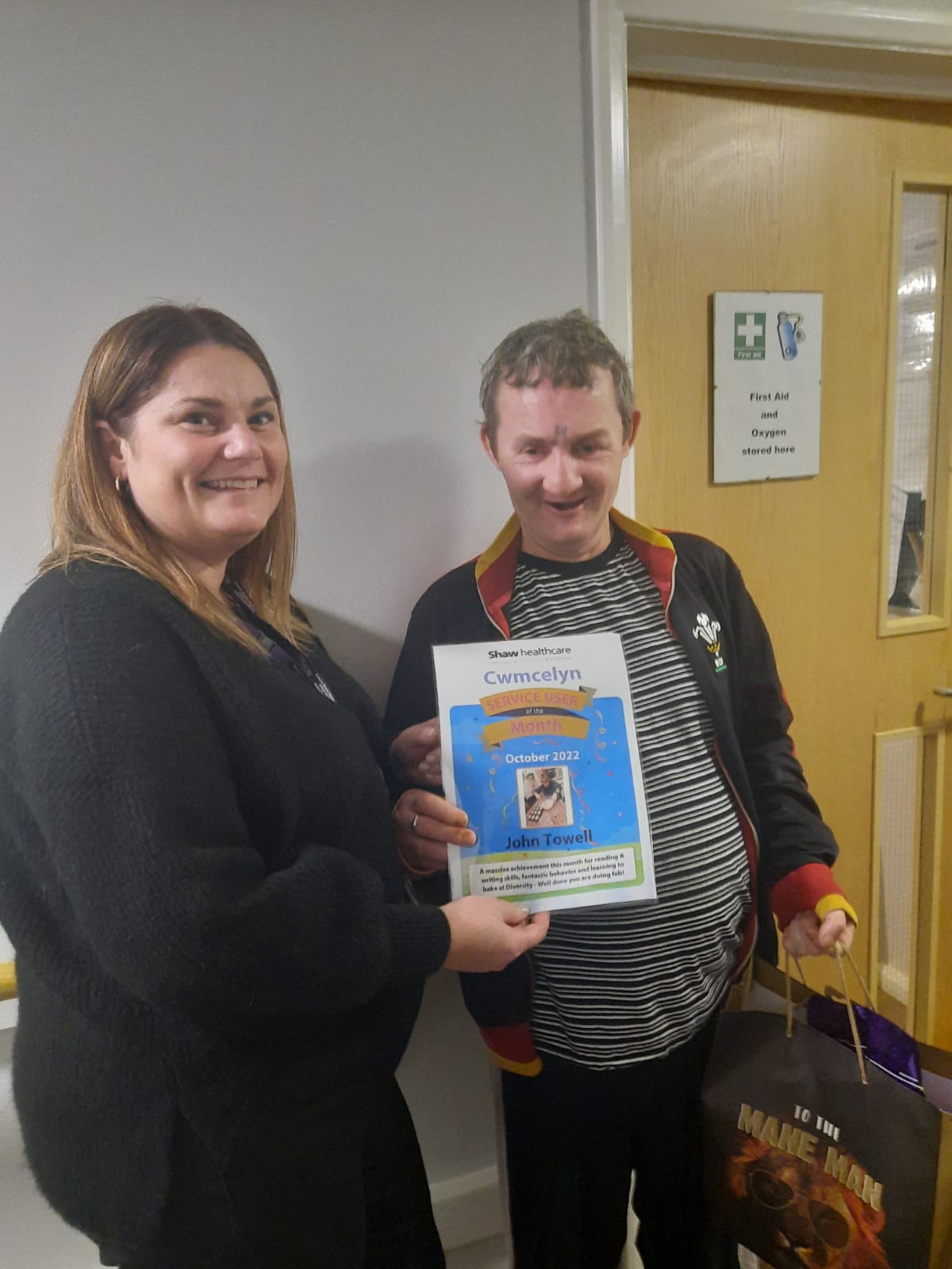 John getting his Service user of the month certificate 