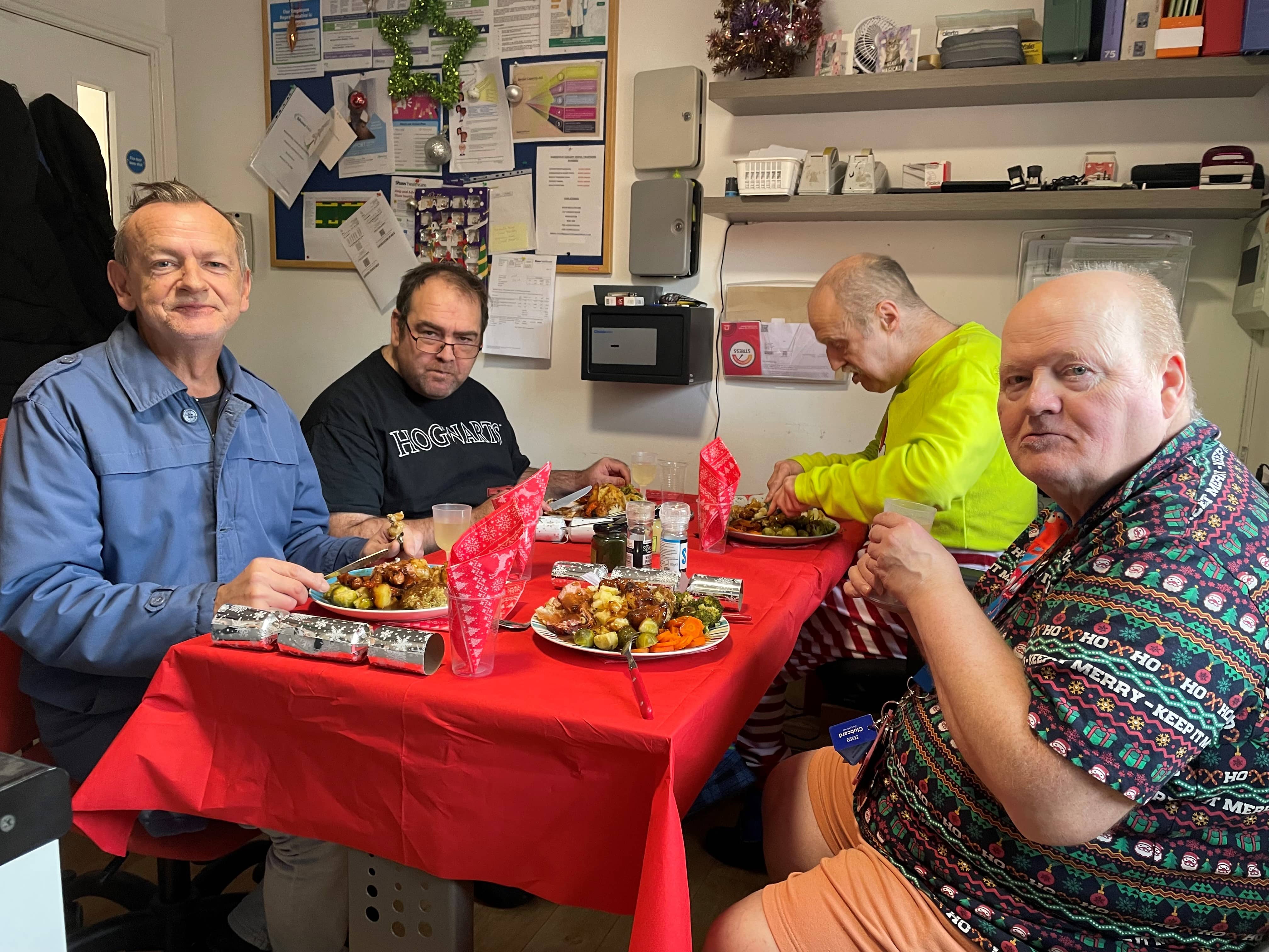 service users eating Christmas dinner