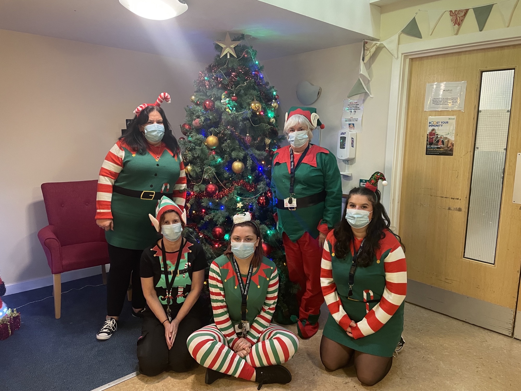 employees dressed up as elf's 